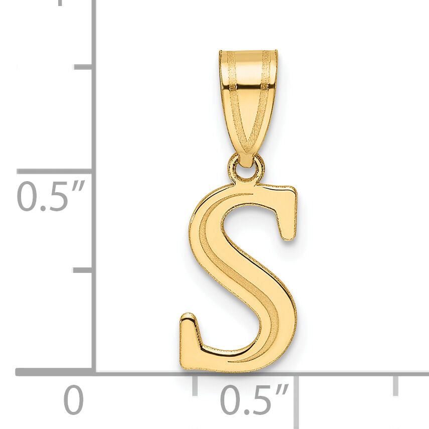 14k Polished Etched Letter S Initial Pendant-YC1539S