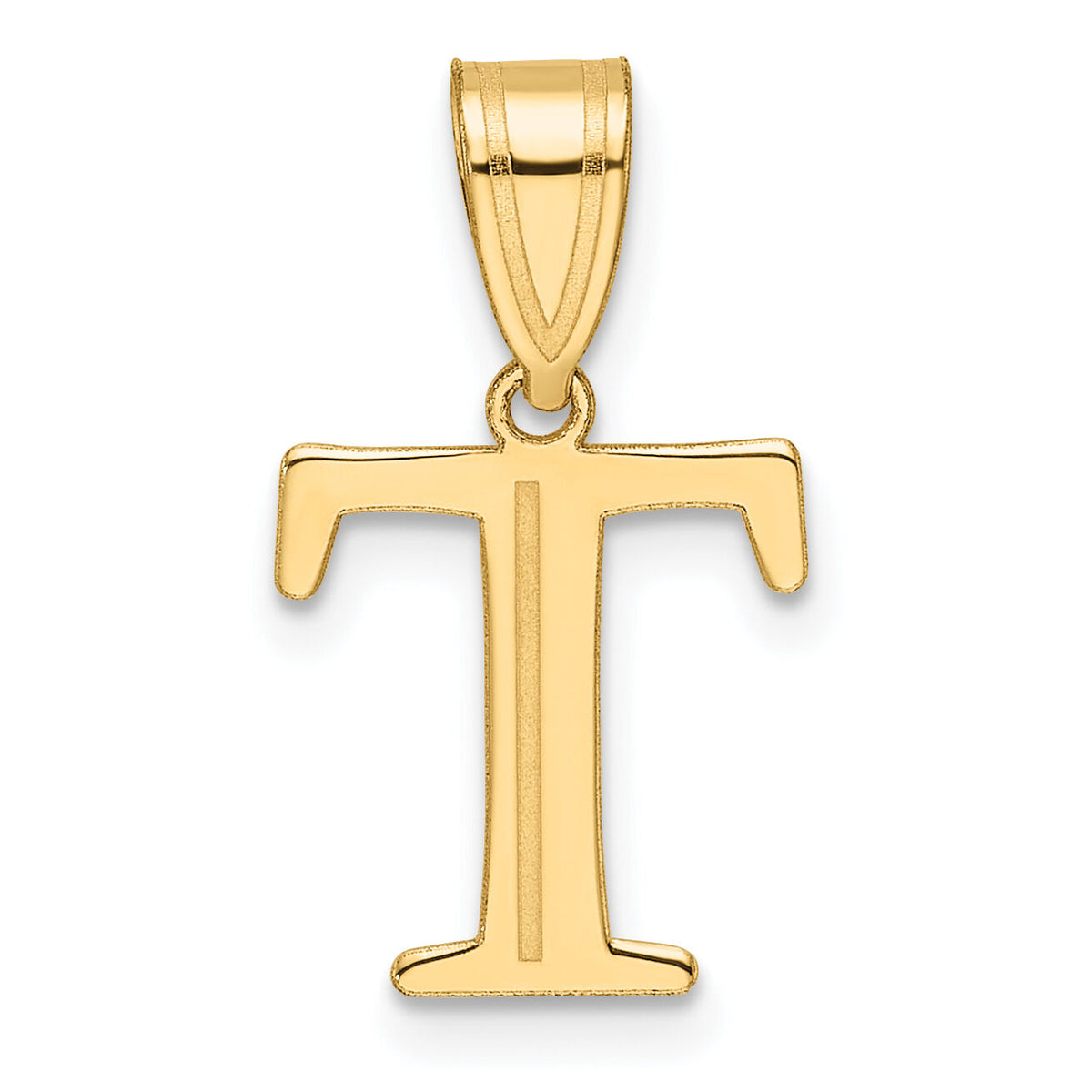 14k Polished Etched Letter T Initial Pendant-YC1539T