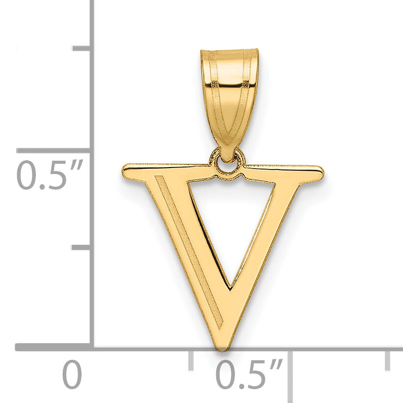 14k Polished Etched Letter V Initial Pendant-YC1539V