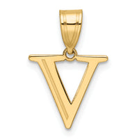 14k Polished Etched Letter V Initial Pendant-YC1539V