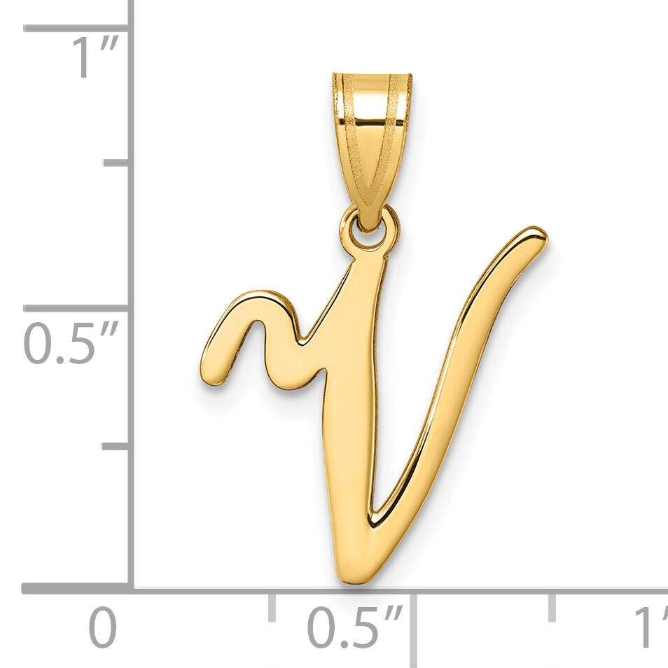 14K Script Letter V Initial Pendant-YC1540V