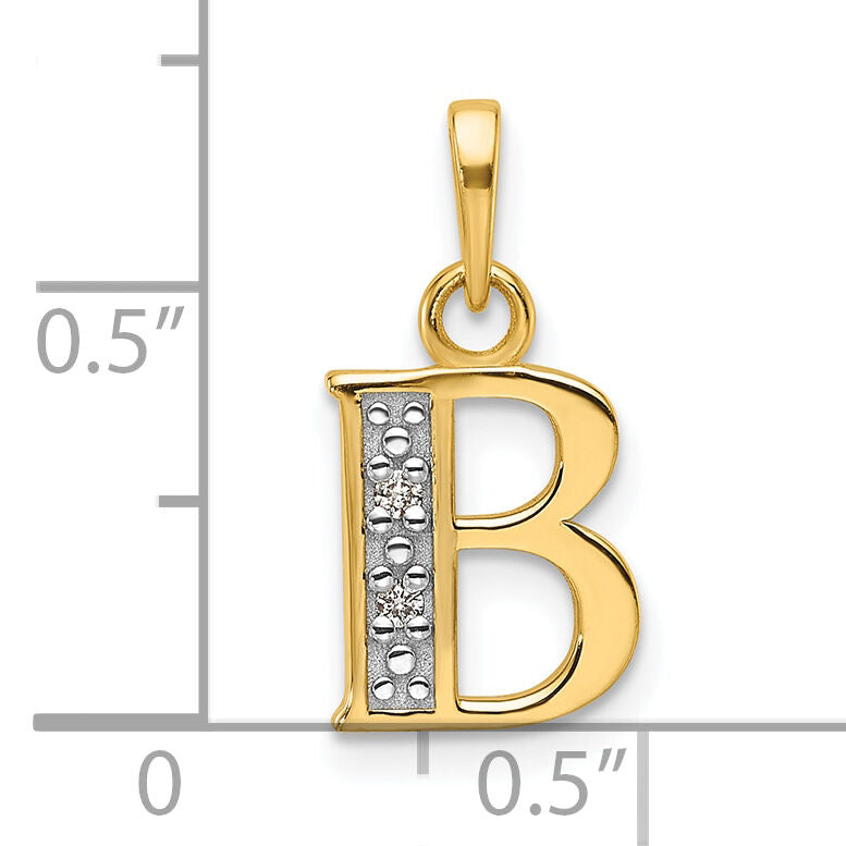 14K with Rhodium Diamond Letter B Initial Pendant-YC1541B