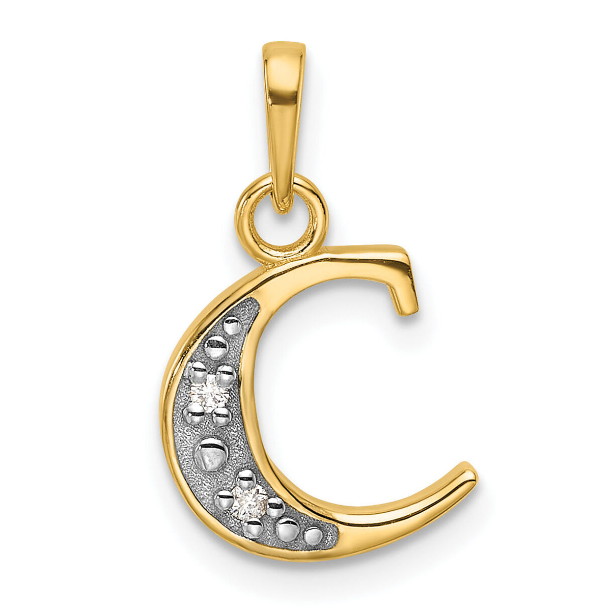 14K with Rhodium Diamond Letter C Initial Pendant-YC1541C