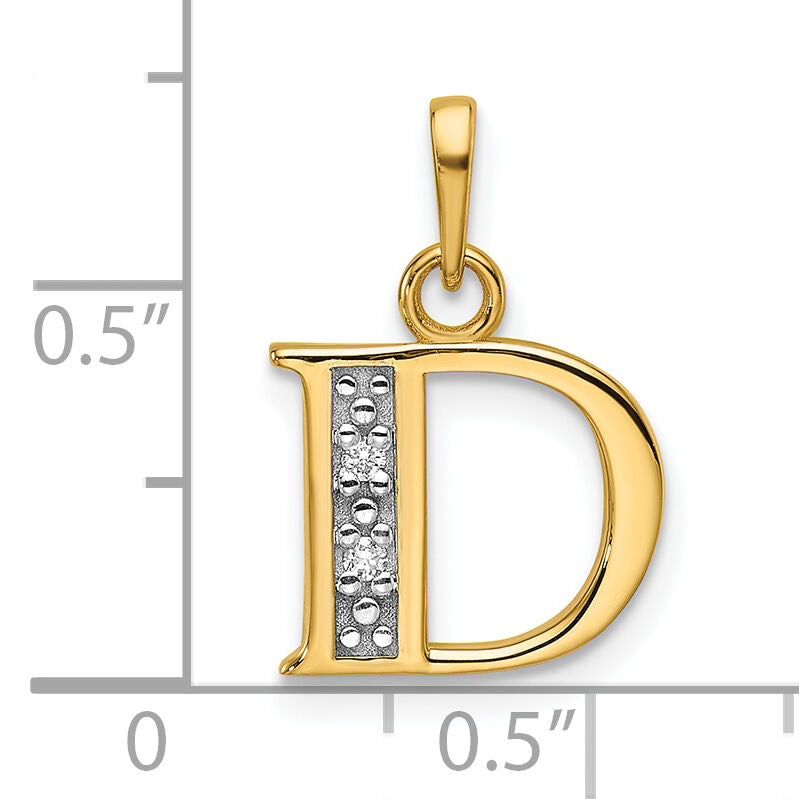 14K with Rhodium Diamond Letter D Initial Pendant-YC1541D