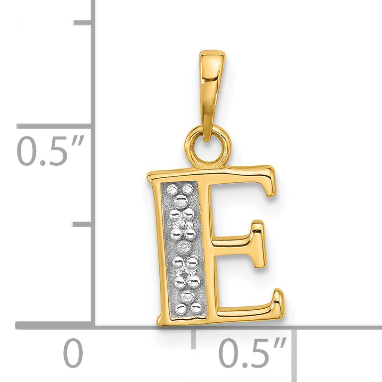 14K with Rhodium Diamond Letter E Initial Pendant-YC1541E