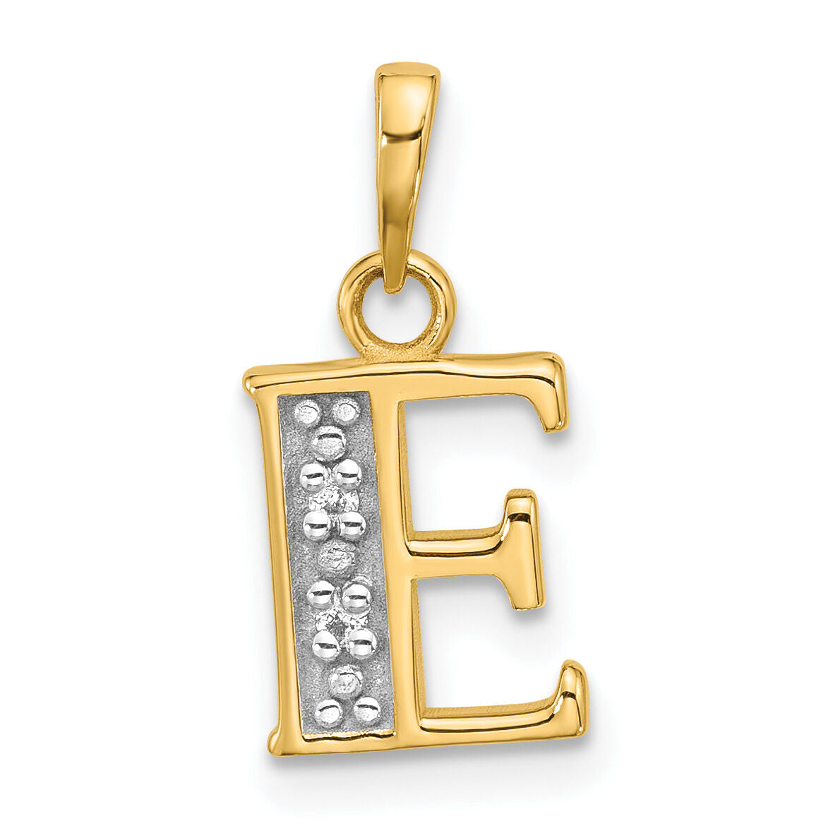 14K with Rhodium Diamond Letter E Initial Pendant-YC1541E