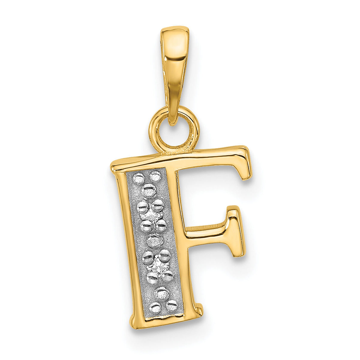 14K with Rhodium Diamond Letter F Initial Pendant-YC1541F
