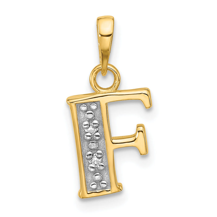 14K with Rhodium Diamond Letter F Initial Pendant-YC1541F