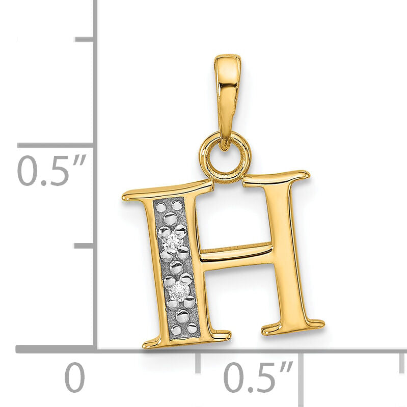 14K with Rhodium Diamond Letter H Initial Pendant-YC1541H