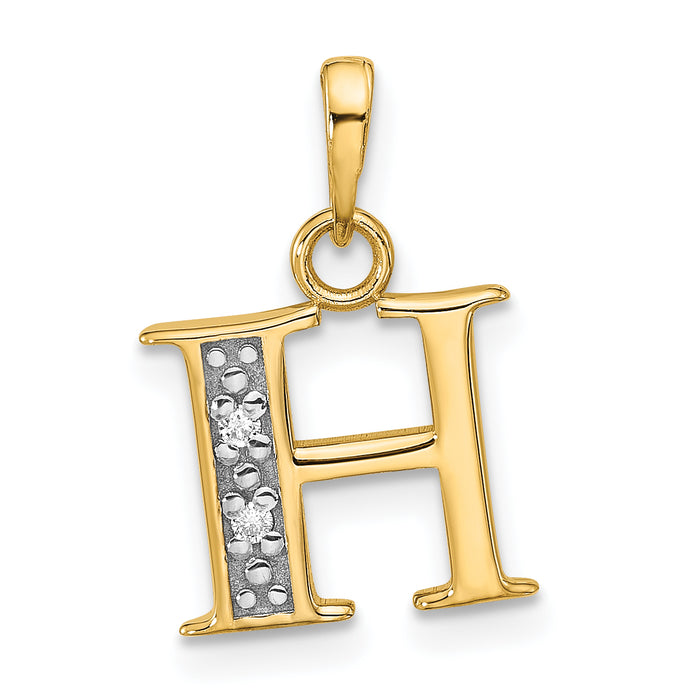 14K with Rhodium Diamond Letter H Initial Pendant-YC1541H