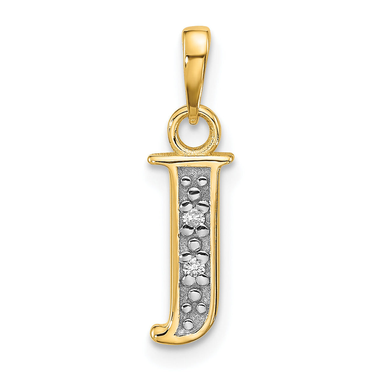 14K with Rhodium Diamond Letter J Initial Pendant-YC1541J