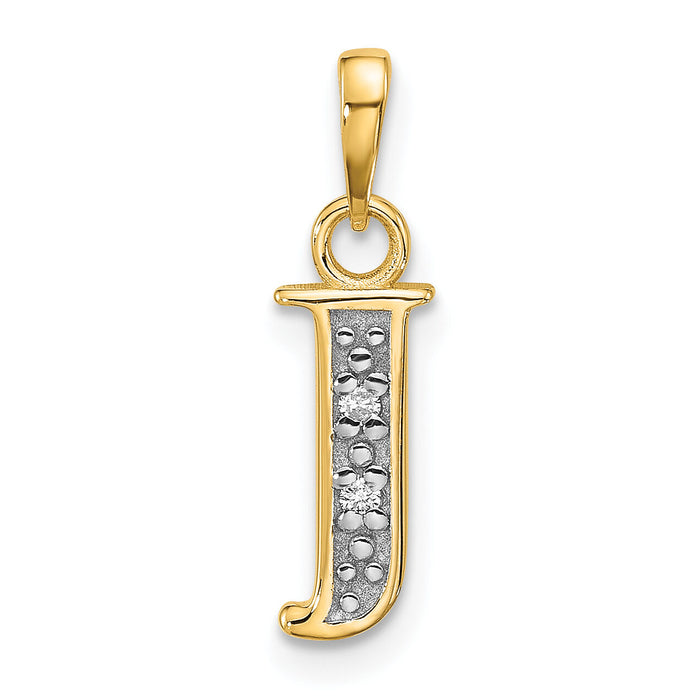14K with Rhodium Diamond Letter J Initial Pendant-YC1541J