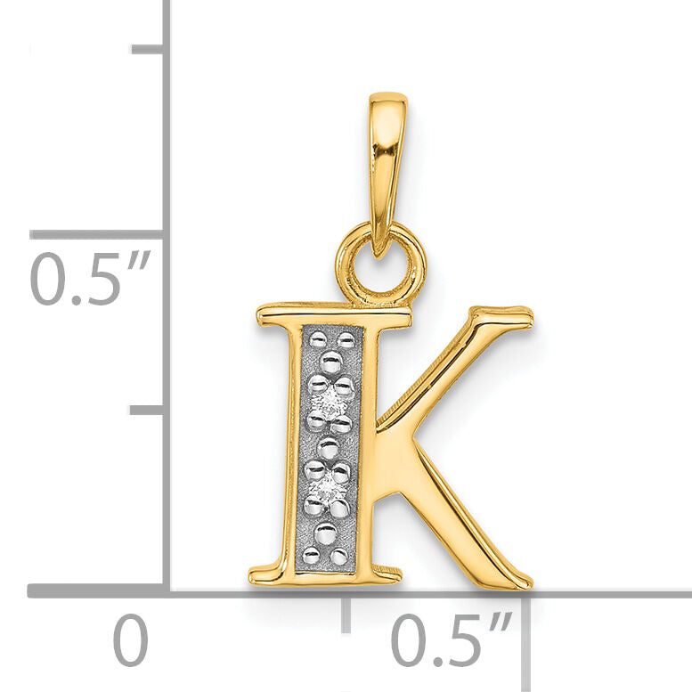 14K with Rhodium Diamond Letter K Initial Pendant-YC1541K