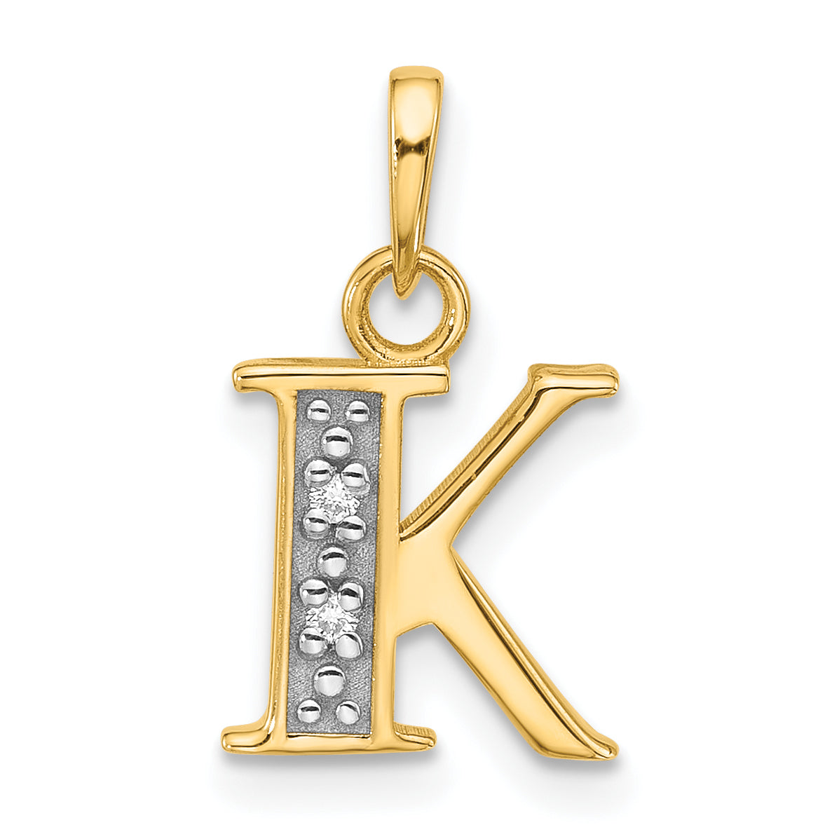 14K with Rhodium Diamond Letter K Initial Pendant-YC1541K