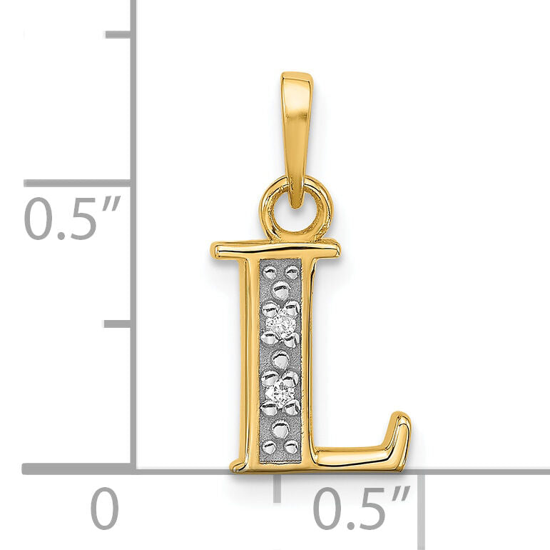 14K with Rhodium Diamond Letter L Initial Pendant-YC1541L