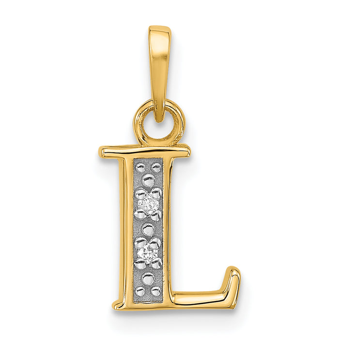 14K with Rhodium Diamond Letter L Initial Pendant-YC1541L