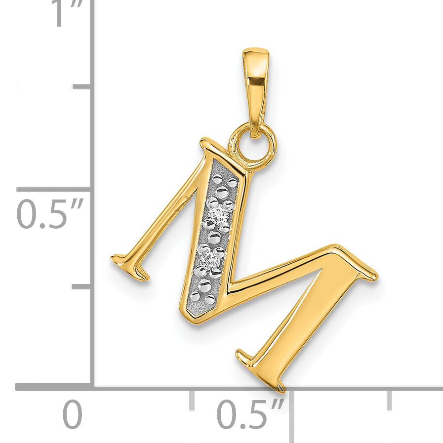14K with Rhodium Diamond Letter M Initial Pendant-YC1541M