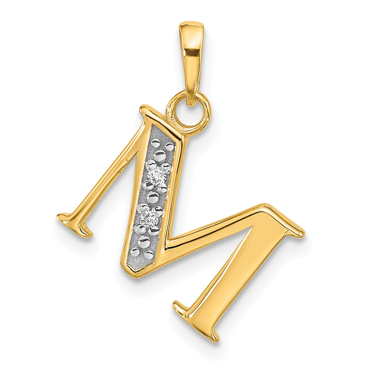 14K with Rhodium Diamond Letter M Initial Pendant-YC1541M
