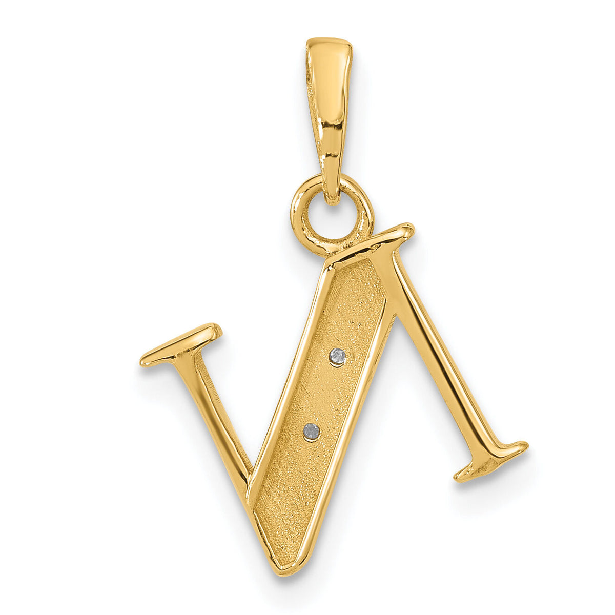 14K with Rhodium Diamond Letter N Initial Pendant-YC1541N