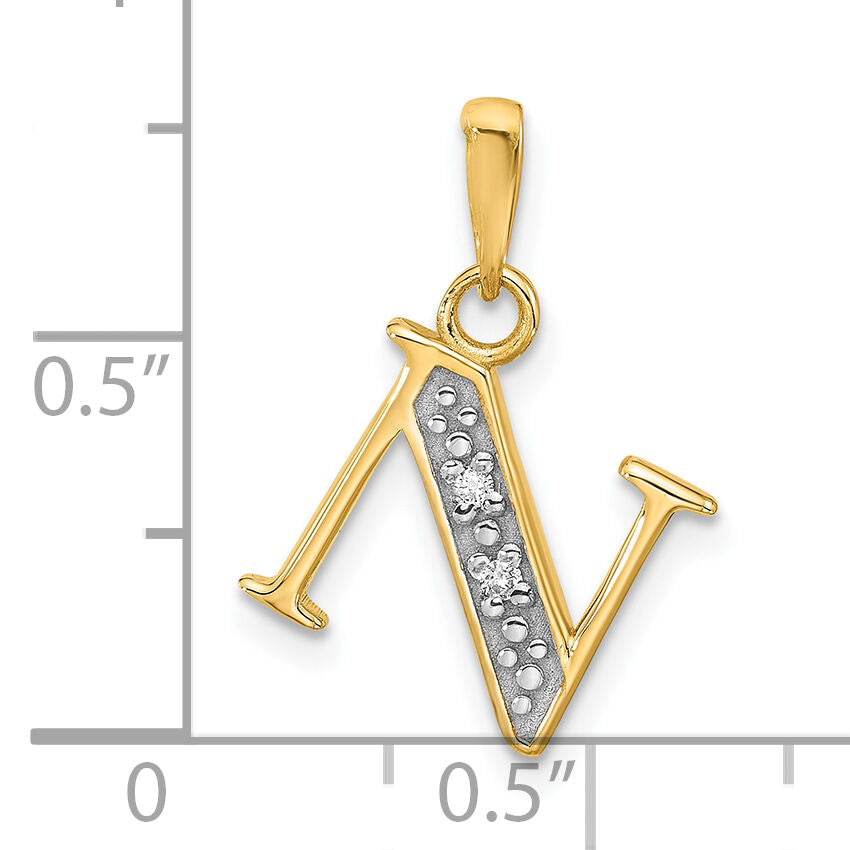 14K with Rhodium Diamond Letter N Initial Pendant-YC1541N