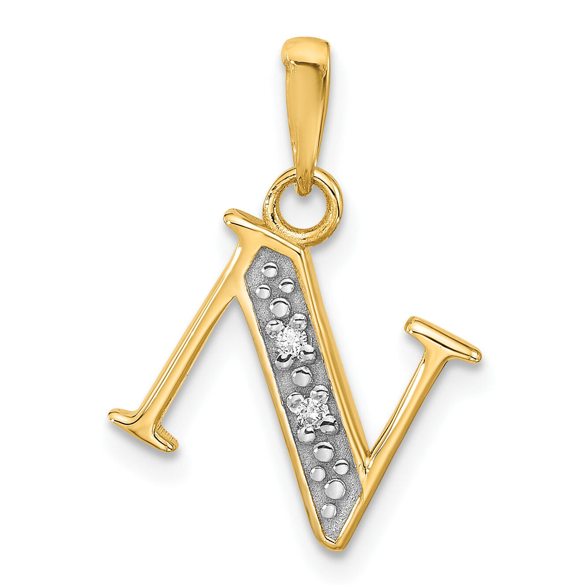 14K with Rhodium Diamond Letter N Initial Pendant-YC1541N