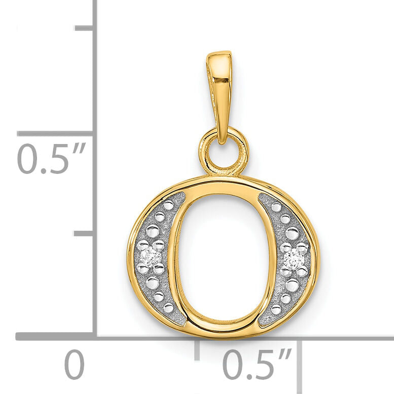 14K with Rhodium Diamond Letter O Initial Pendant-YC1541O