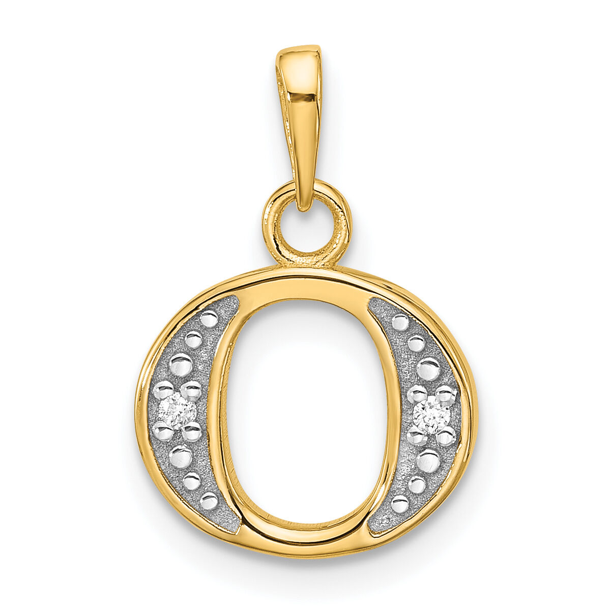 14K with Rhodium Diamond Letter O Initial Pendant-YC1541O