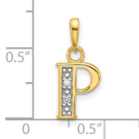 14K with Rhodium Diamond Letter P Initial Pendant-YC1541P