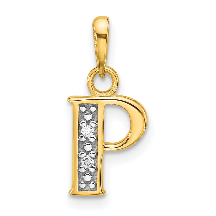 14K with Rhodium Diamond Letter P Initial Pendant-YC1541P