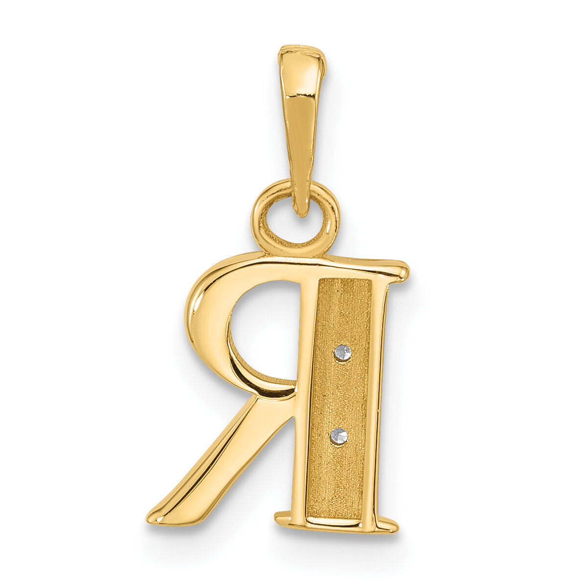 14K with Rhodium Diamond Letter R Initial Pendant-YC1541R