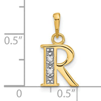 14K with Rhodium Diamond Letter R Initial Pendant-YC1541R