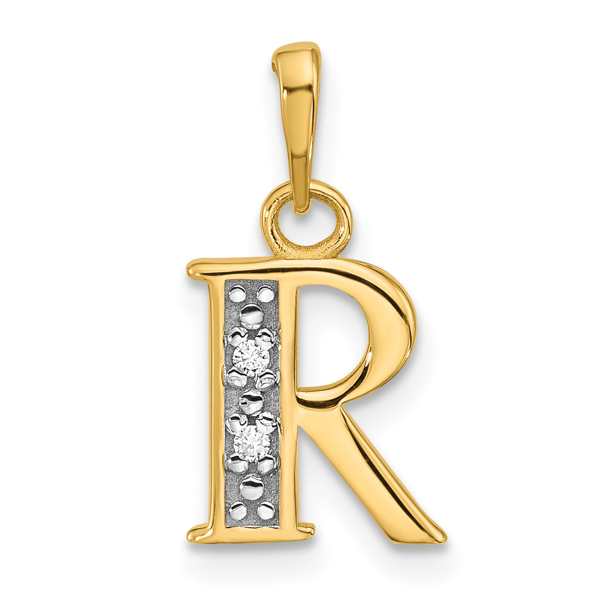 14K with Rhodium Diamond Letter R Initial Pendant-YC1541R