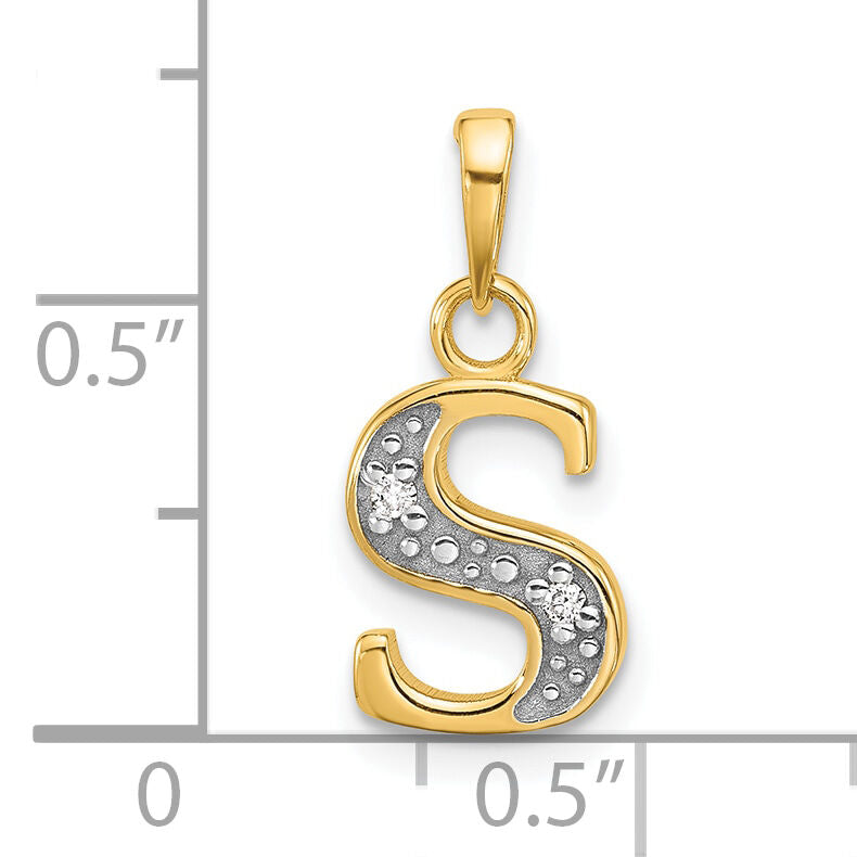 14K with Rhodium Diamond Letter S Initial Pendant-YC1541S