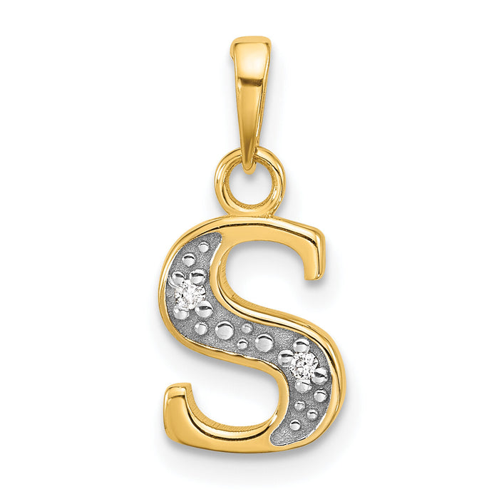 14K with Rhodium Diamond Letter S Initial Pendant-YC1541S