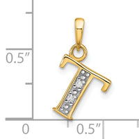 14K with Rhodium Diamond Letter T Initial Pendant-YC1541T