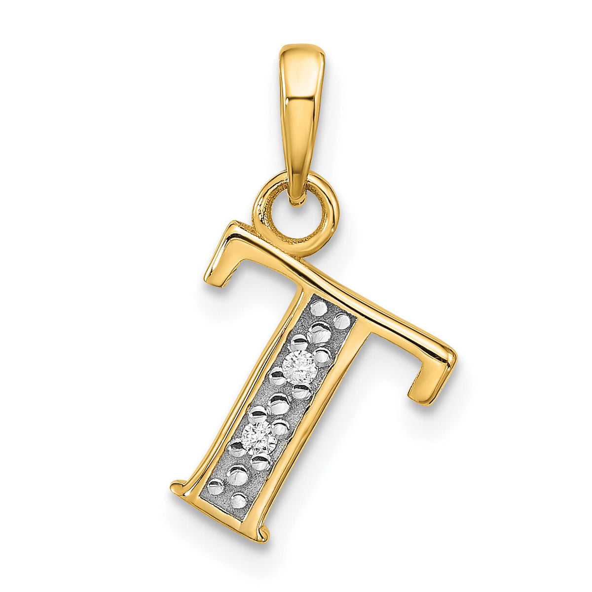 14K with Rhodium Diamond Letter T Initial Pendant-YC1541T