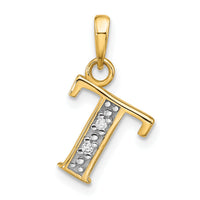 14K with Rhodium Diamond Letter T Initial Pendant-YC1541T