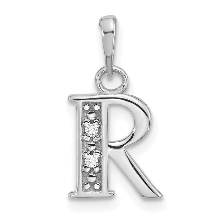 14K White Gold Diamond Letter R Initial Pendant-YC1541WR