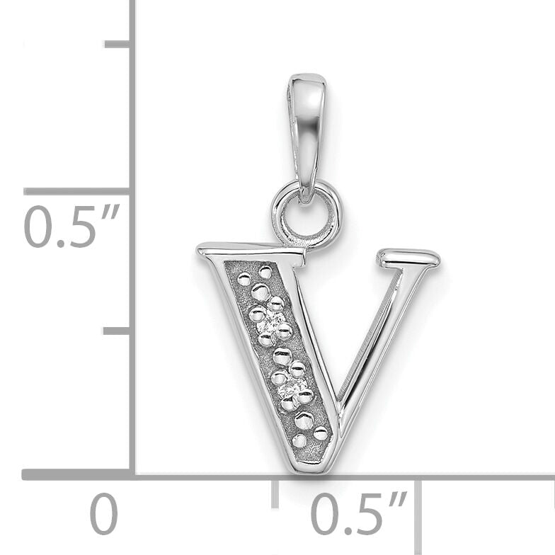 14K White Gold Diamond Letter V Initial Pendant-YC1541WV