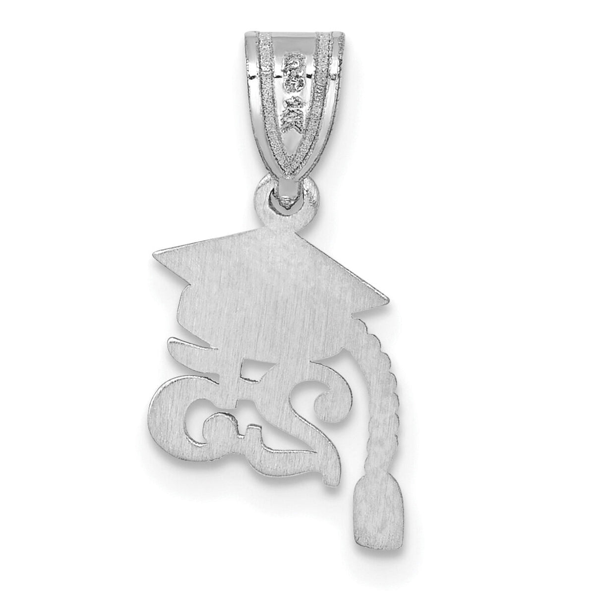 14K White Gold Graduation Cap 25 w/ Dangling Tassel Charm-YC1547W-25