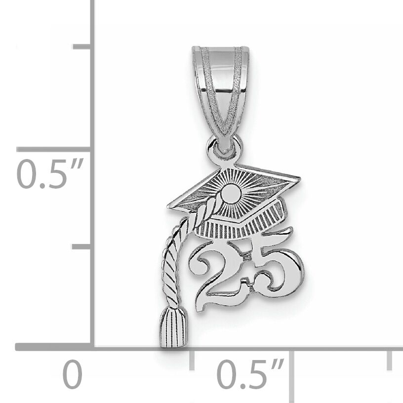 14K White Gold Graduation Cap 25 w/ Dangling Tassel Charm-YC1547W-25