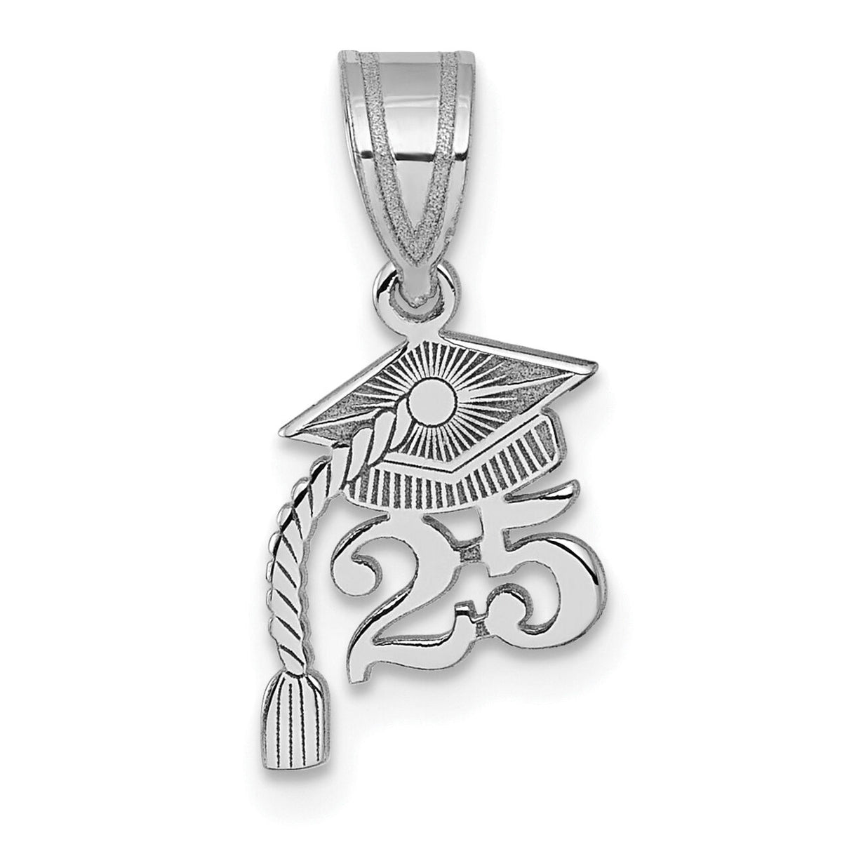 14K White Gold Graduation Cap 25 w/ Dangling Tassel Charm-YC1547W-25