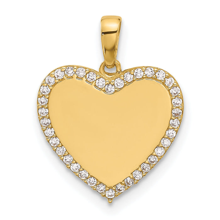 14k Polished CZ Heart Pendant-YC1562