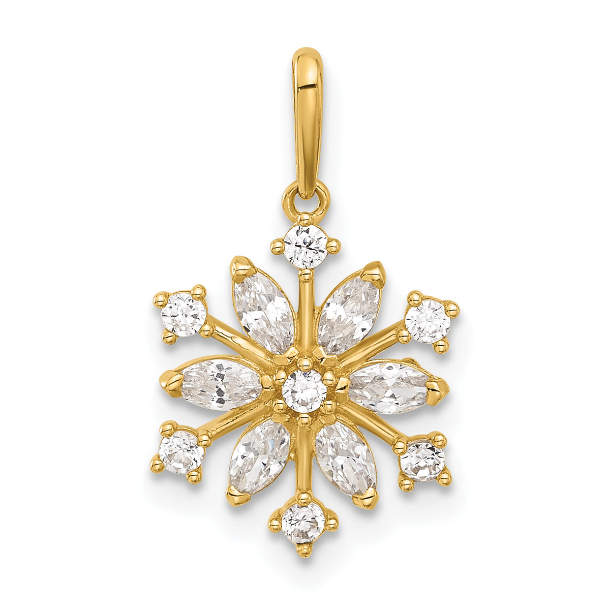 14k Polished CZ Snowflake Pendant-YC1566