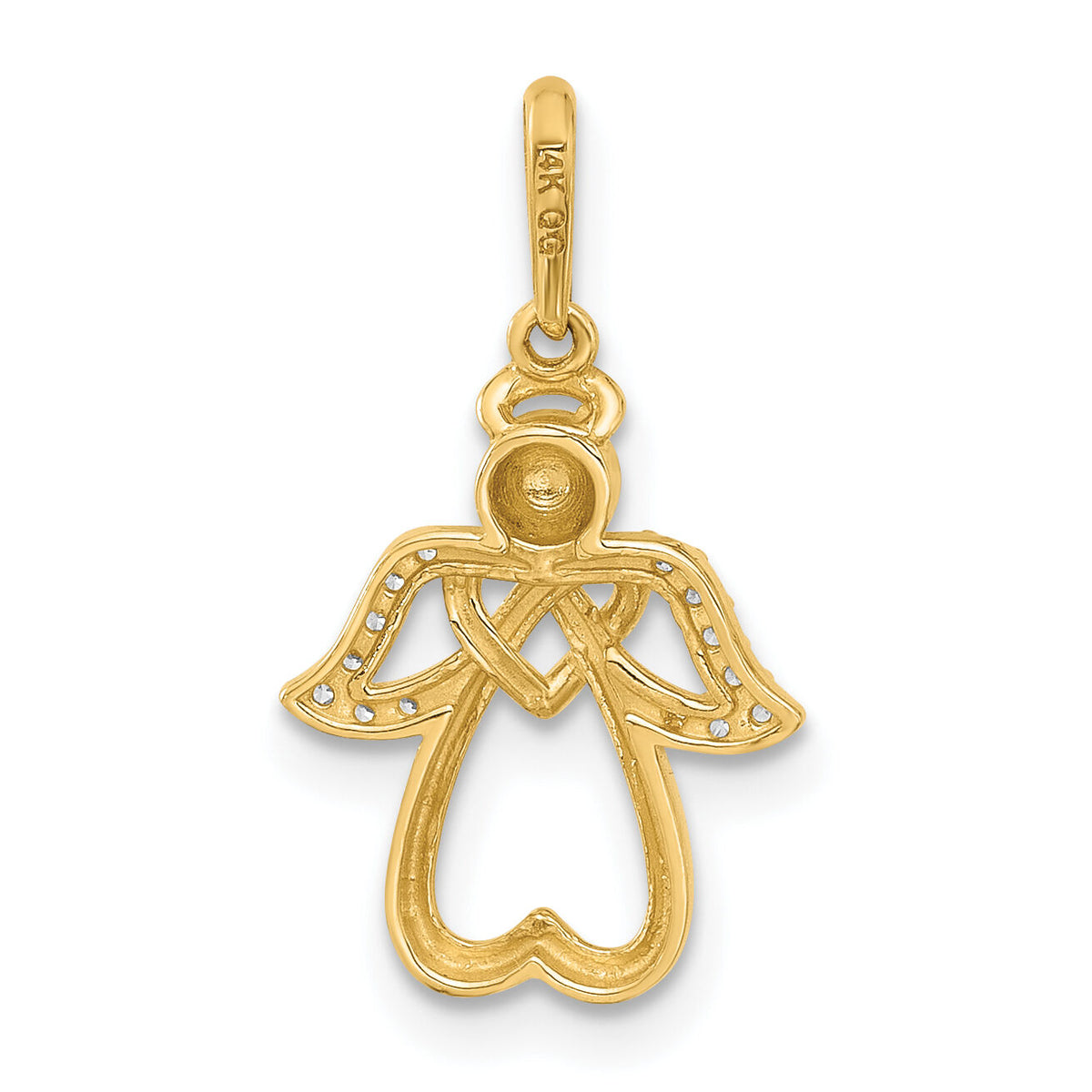 14k Polished CZ Angel Pendant-YC1567