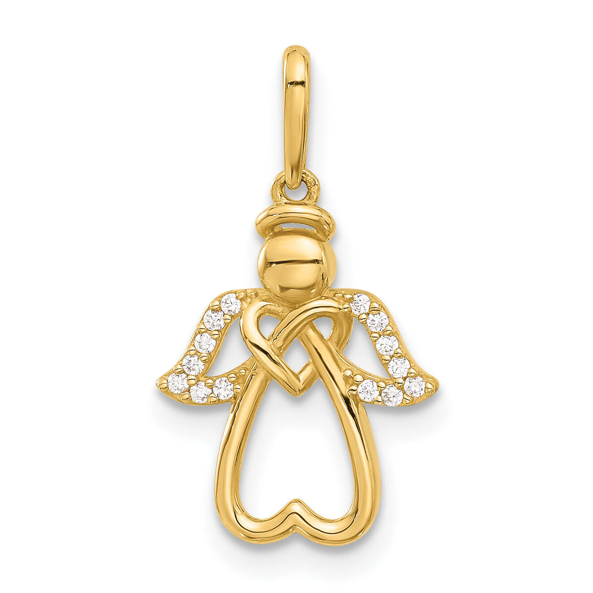 14k Polished CZ Angel Pendant-YC1567
