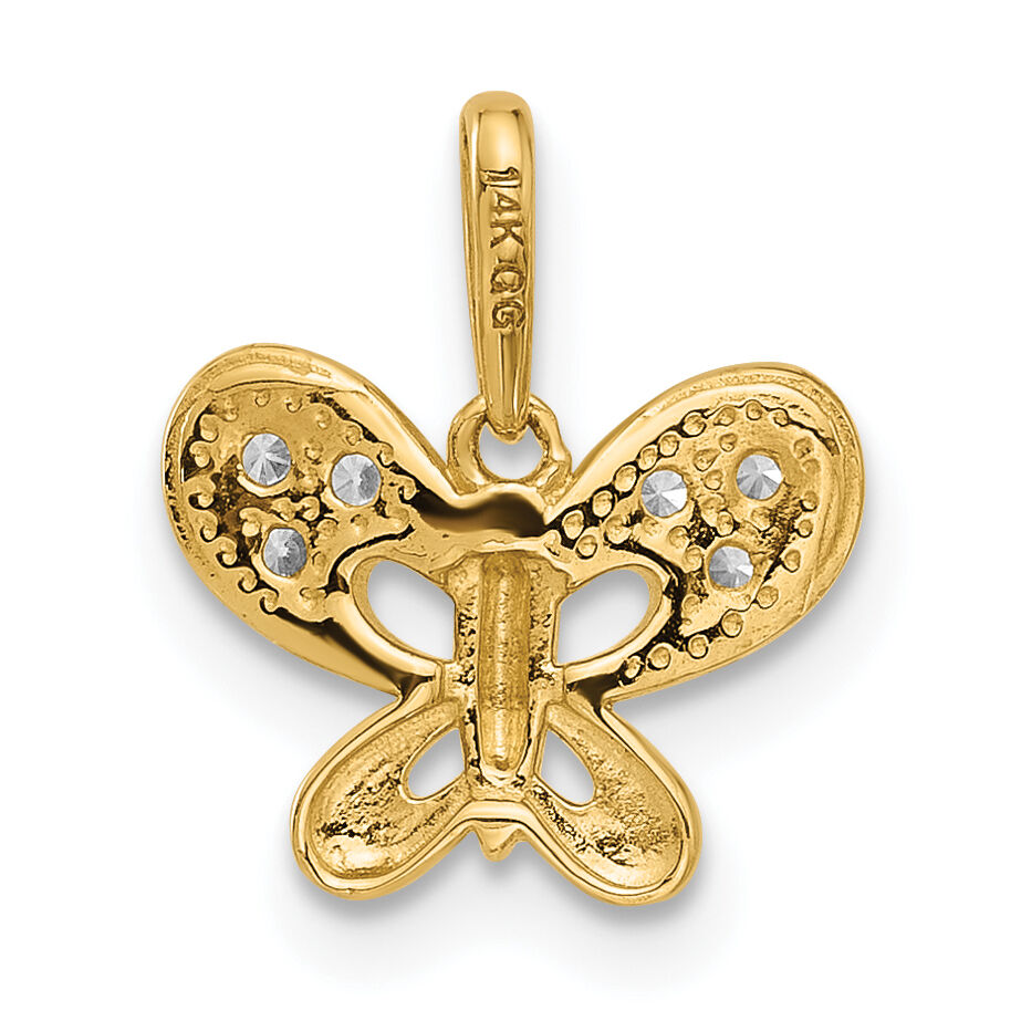 14k Polished CZ Butterfly Pendant-YC1571