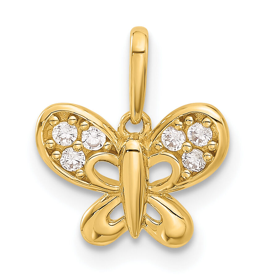 14k Polished CZ Butterfly Pendant-YC1571
