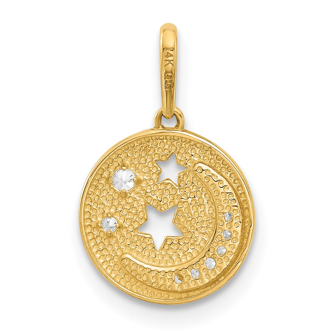 14k Polished CZ Moon and Stars in Disc Pendant-YC1573