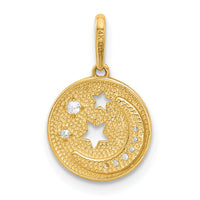 14k Polished CZ Moon and Stars in Disc Pendant-YC1573